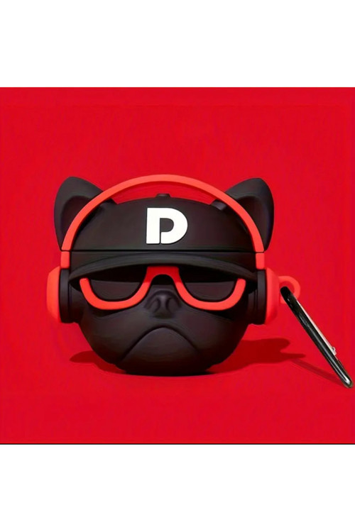 Hip-Hop Bulldog Tasarımlı Airpods Pro 2 Kılıf – Siyah Kırmızı Silikon Koruma Ve Stil