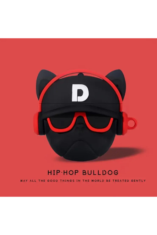 Hip-Hop Bulldog Airpodspro 3 Kılıf – Siyah Kırmızı Cool Tasarım Silikon Koruyucu, Co