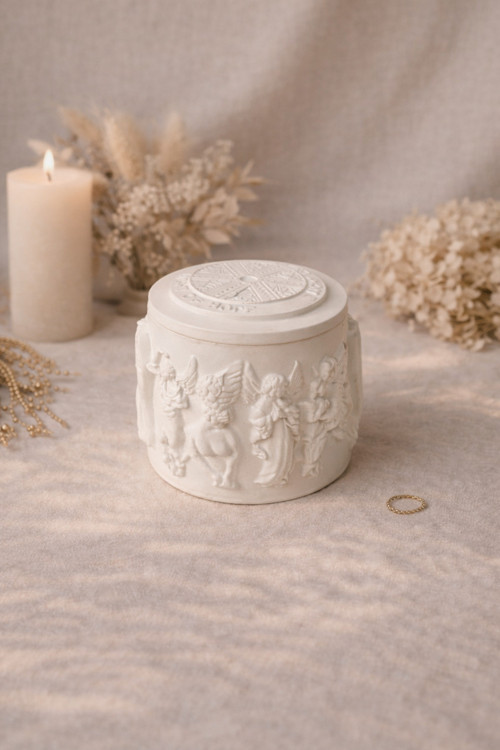 Vintage Kapaklı Kabartma Melek Desenli Dekoratif Kutu, Takı Kutusu,