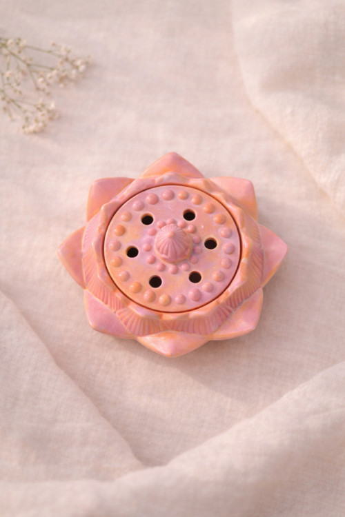 Lotus Pembe, Turuncu Kapaklı Tütsülük, Mumluk, Renkli Ev Dekoru