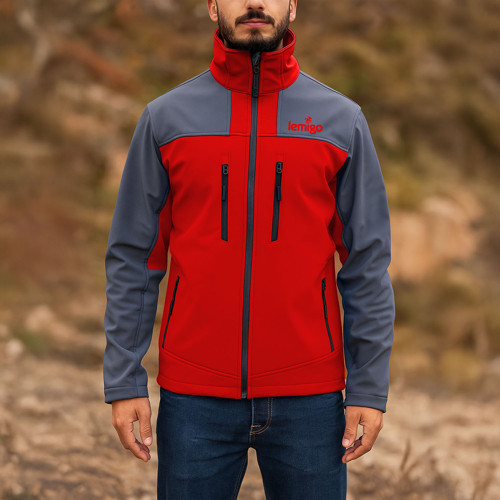 Su ve Rüzgar Geçirmez Softshell Mont - Lemigo - Kırmızı-Gri
