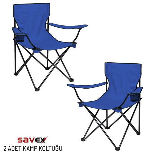 2 Adet Katlanır Kamp Sandalyesi - Piknik Plaj Sandalyesi - (DY.001) - Lacivert - Taşıma Çantalı