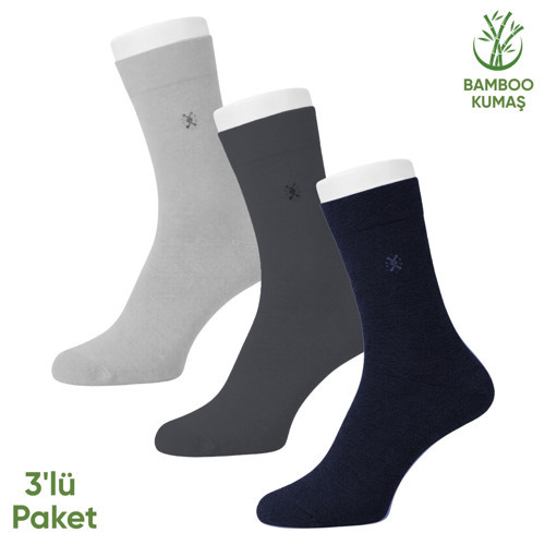 Bambu Erkek Soket Çorabı - 3 Çift - Dikişsiz - Gori -17135 - Set 3