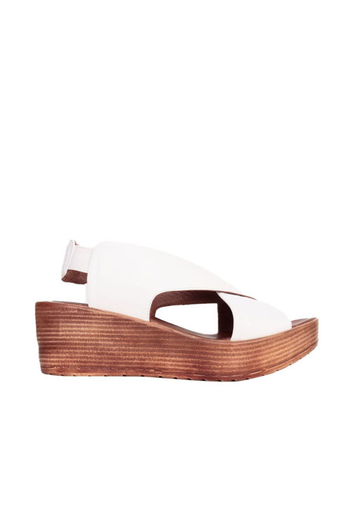 Shoes Beyaz Deri Kadın Dolgu Topuklu Sandalet 01wl3402