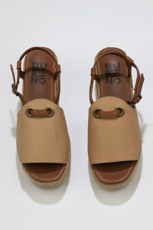 Bej Kahve Deri Kadın Dolgu Topuklu Espadril Sandalet 01wu6103