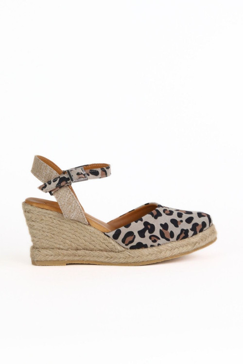 Leopar Süet Kadın Dolgu Topuklu Sandalet 14ws7205