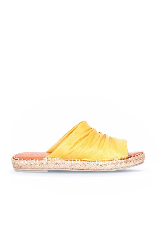 Sarı Deri Kadın Espadril Terlik 01wl4617