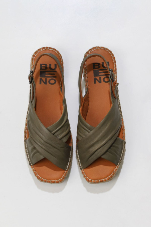 Yeşil Deri Kadın Espadril Sandalet 01ws9912