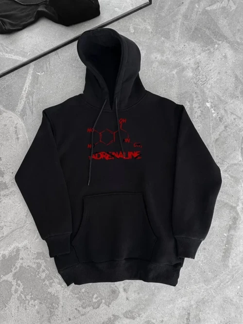 Kışlık Uzun Kol Kapüşonlu SweatShirt - Siyah