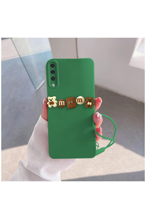 Samsung Galaxy A50 Uyumlu Kılıf 3D Ayıcıklı Yumuşak Silikon Kılıf Kahverengi - Yeşil
