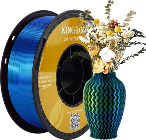 Üç Renkli Silk PLA Filament - Sarı Mavi Yeşil Canlı Parlak Renk Geçişi 1.75mm 1 Kg