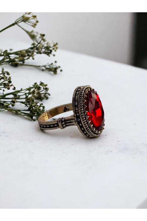 Kristal Taşlı Oval Yüzük