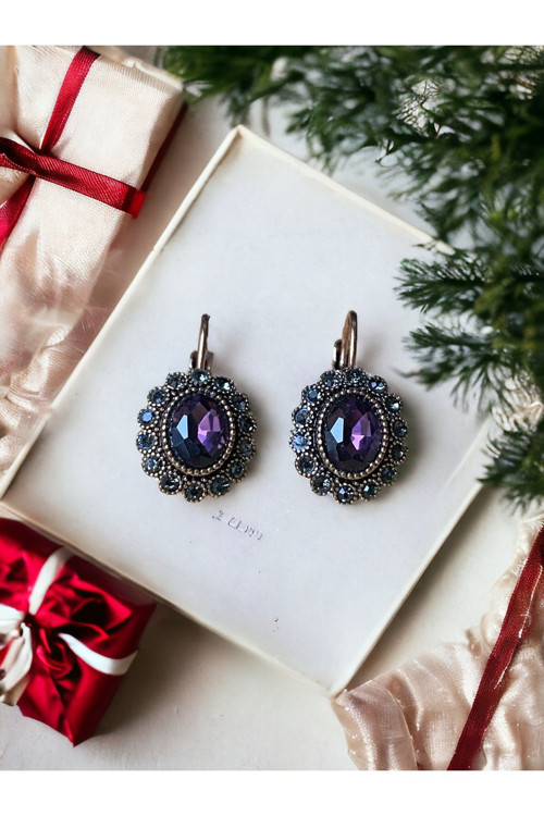 Black Diamond Taşlı Oval Küpe