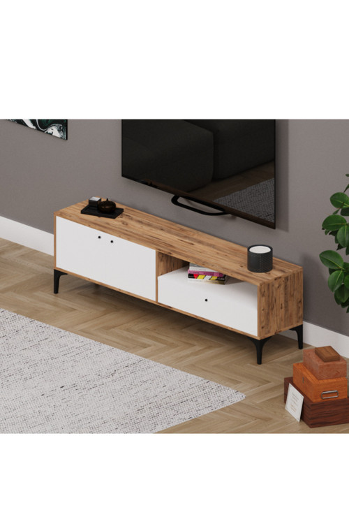 NOVA 2 KAPAKLI ÇEKMECELİ TV ÜNİTESİ CEVİZ&BEYAZ AFM142