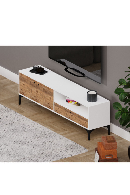 NOVA 2 KAPAKLI ÇEKMECELİ TV ÜNİTESİ BEYAZ&CEVİZ AFM141