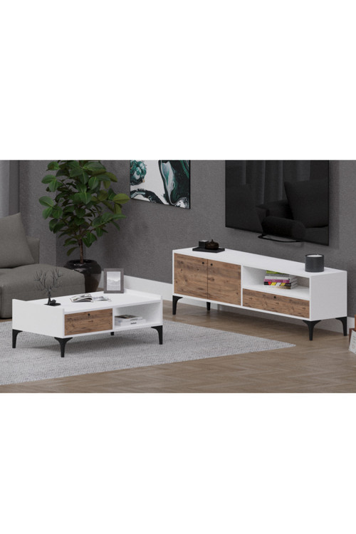 NOVA&ODION ORTA SEHPA VE TV ÜNİTESİ CEVİZ&BEYAZ AFM 162