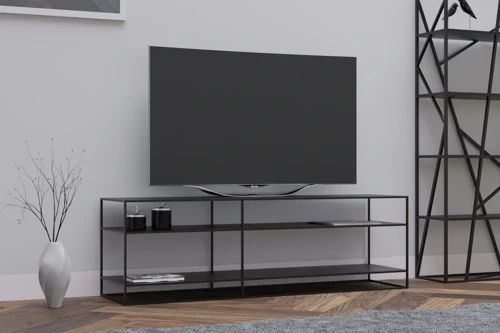 Ufens İnce Metal TV Ünitesi Siyah | Çok Raflı TV Sehpası | Salon İçin Modern Televizyon Standı
