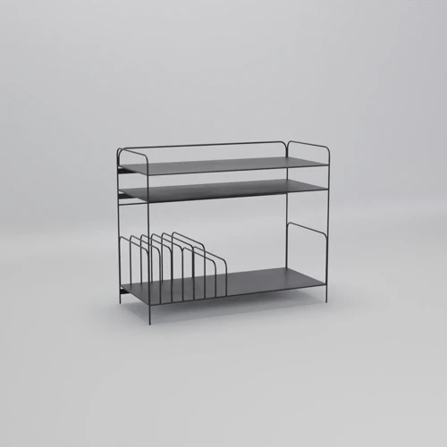 Caril Metal Medya Konsolu Siyah | Plak Bölmeli TV ve Müzik Ünitesi | Salon İçin Modern Pikap Standı