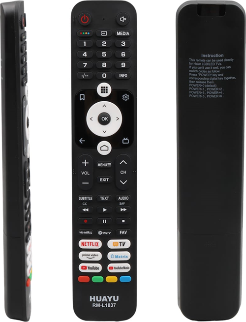 RM-L1837 Haier Netflix Youtube Prime Video Youtube Music Tuşlu LCD Led TV Kumanda