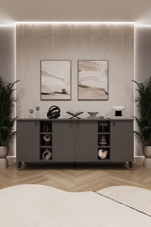 Geniş Konsol - Modern Büfe Dolap - 4 Kapaklı Şık Tasarım Salon ve Yemek Odası Ünitesi KNSL-05