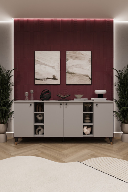 Geniş Konsol - Modern Büfe Dolap - 4 Kapaklı Şık Tasarım Salon ve Yemek Odası Ünitesi KNSL-05