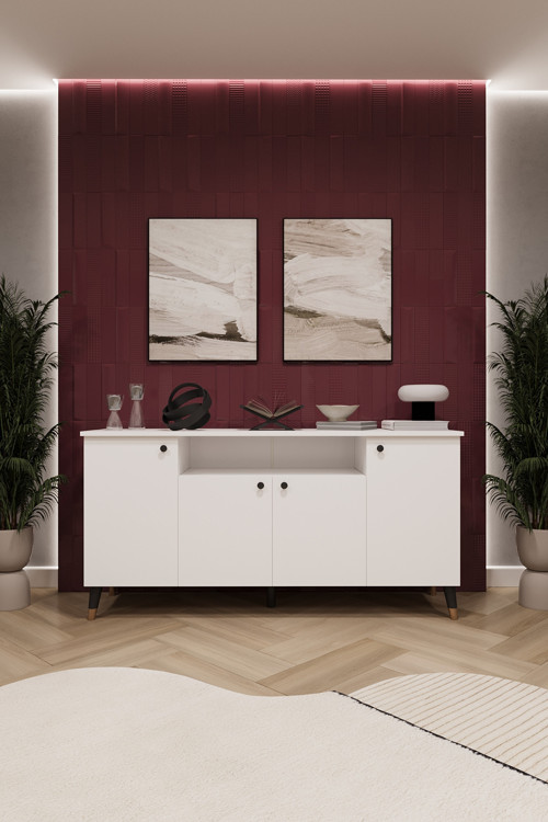Modern Konsol – 4 Kapaklı Çok Amaçlı Dolap, Şık Saklama Ünitesi MDFLAM–Salon, Yemek Odası KNSL-02