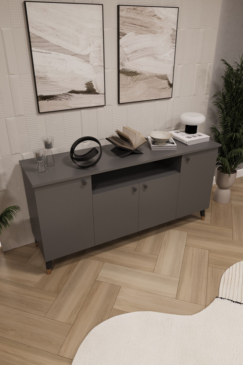 Modern Konsol – 4 Kapaklı Çok Amaçlı Dolap, Şık Saklama Ünitesi MDFLAM–Salon, Yemek Odası KNSL-02