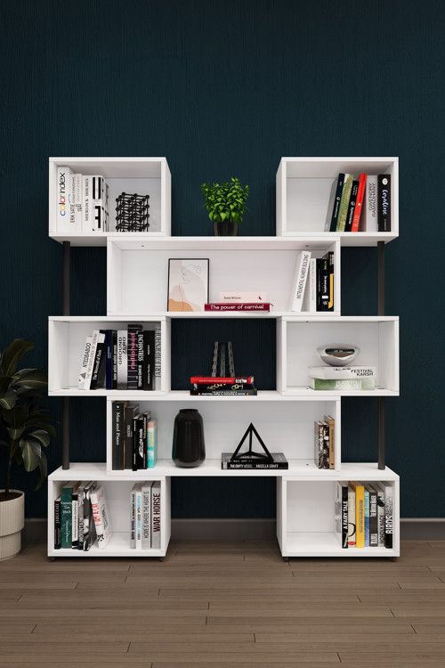 asratrend DK-02 Dekoratif Modern Kitaplık – Duvar/Köşe Modüler Şık Tasarım, Salon & Ofis Kitaplığı