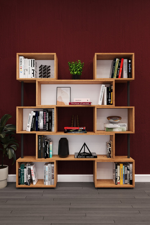 asratrend DK-02 Dekoratif Modern Kitaplık – Duvar/Köşe Modüler Şık Tasarım, Salon & Ofis Kitaplığı