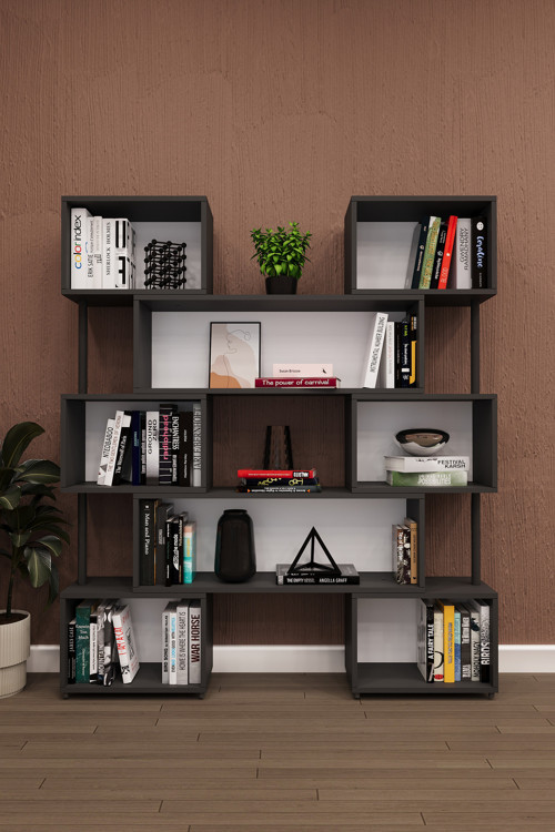 asratrend DK-02 Dekoratif Modern Kitaplık – Duvar/Köşe Modüler Şık Tasarım, Salon & Ofis Kitaplığı