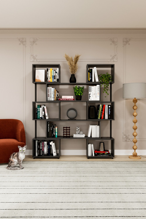 asratrend DK-02 Dekoratif Modern Kitaplık – Duvar/Köşe Modüler Şık Tasarım, Salon & Ofis Kitaplığı