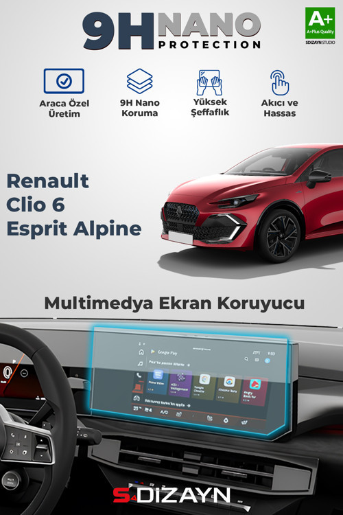 Renault Clio 6 Esprit Alpine 9H Multimedya Ekran Koruyucu (PARLAK) 2026 Üzeri A+ Kalite
