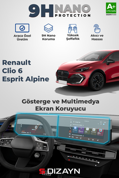 Renault Clio 6 Esprit Alpine 9H Gösterge ve Multimedya Ekran Koruyucu 2026 Üzeri A+ Kalite