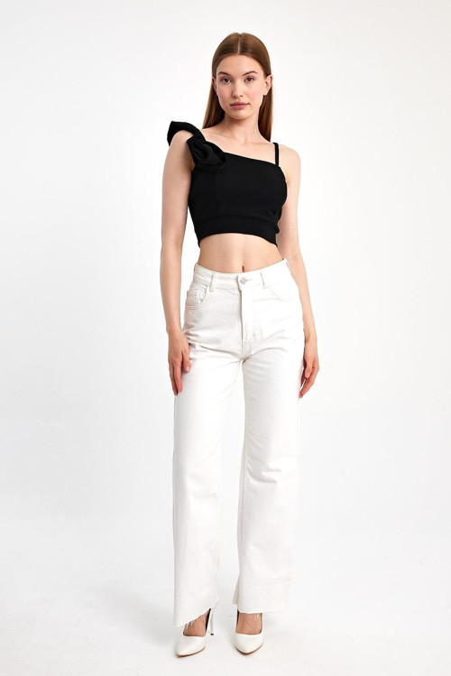 Kadın Gül Yaka Detaylı 5 Renk Seçenekli Şık Modern Crop Bluz