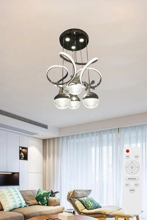 Papatya 3 Işık Kumandalı (Beyaz, Sarı, Günışığı) Krom Luxury Ledli Salon Avize Büyük Toplu