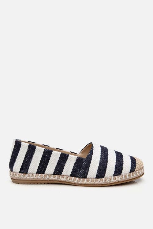 Kadın Beyaz Lacivert Çizgili Hasır Detaylı Espadril