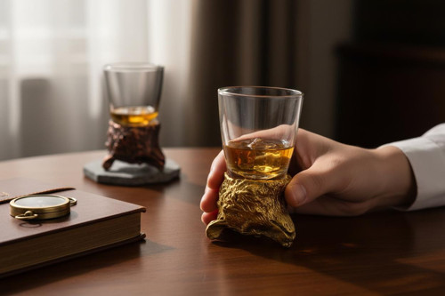 Lüks Döküm Kurt Tasarımlı 2’li Zodyak Shot Bardak Seti Koleksiyon İçki Bardağı 50 ml