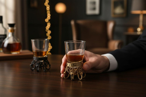 Lüks Döküm Kral Tacı Tasarımlı 2’li Zodyak Shot Bardak Seti Koleksiyon İçki Bardağı 50 ml