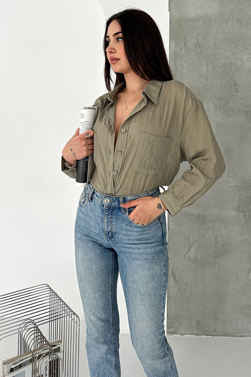 Sim Detaylı Kırışık Görünüm Oversize Gömlek – Breeze