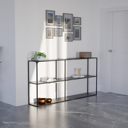 Slim Uzun Alçak Metal Konsol Siyah | Çift Raflı Dresuar | Salon ve Antre Modern Dekoratif Konsol
