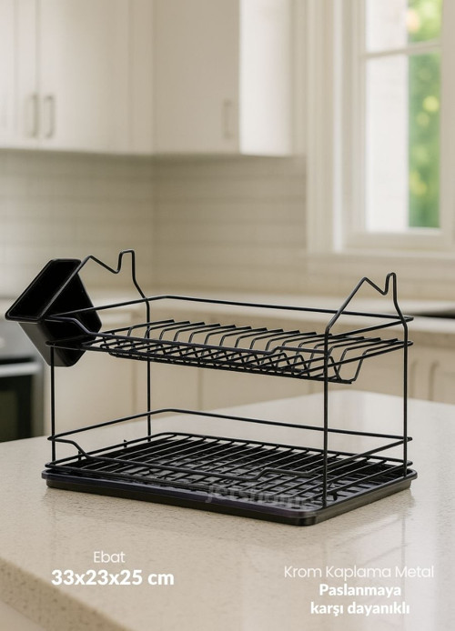 Mini Boy Bulaşıklık Tezgah Üstü Tabaklık BPA FREE Bulaşık Sepeti Siyah 23x33x25