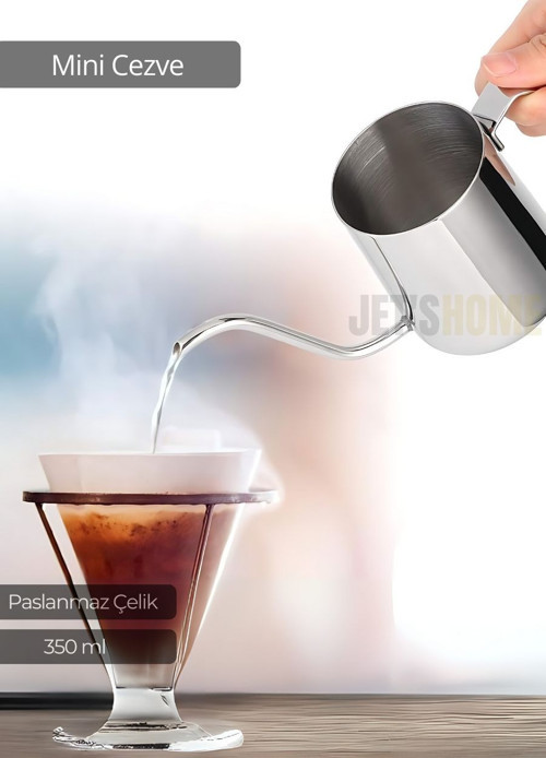 Mini Cezve Paslanmaz Kahve Demliği İndüksiyon Uyumlu Çelik Cezve 350 ml
