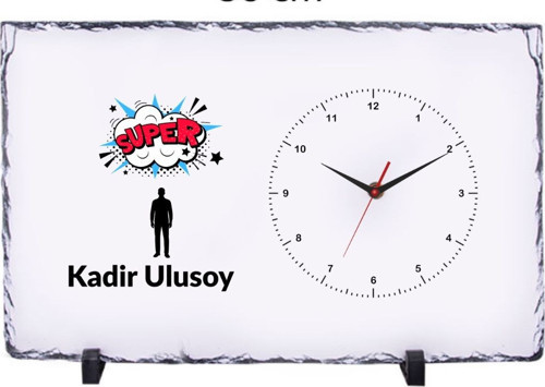 Kişiye Özel Dikdörtgen Doğal Taş Masa Saati 25x38 cm – İsim Baskılı Dekoratif Saat