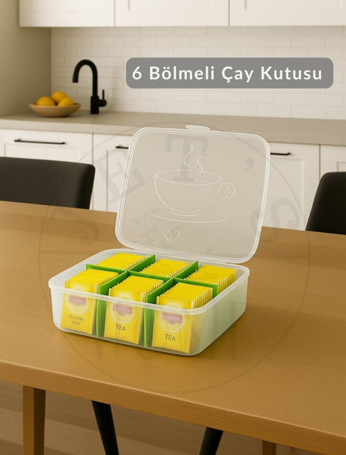6 Bölmeli Çay Kutusu Şeffaf Çay Kabı Plastik Poşet Çay Kutusu BPA Free