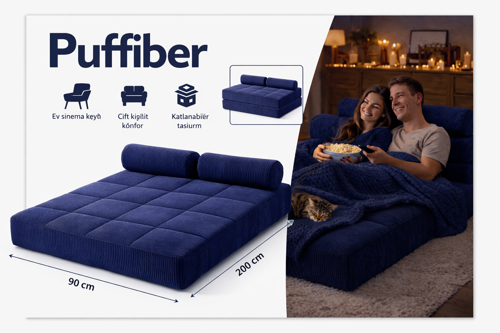 Katlanabilir Ev Lüxs Sinema Yatağı 90x200 cm Fitilli Kadife Kumaş Çift Kişilik Yer Minderi TV Sinema Koltuğu
