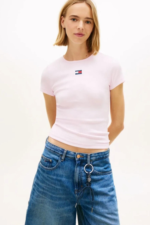 TJW Dar Kesim Amblemli Fitilli Kadın Pembe T-shirt DW0DW17881TN9