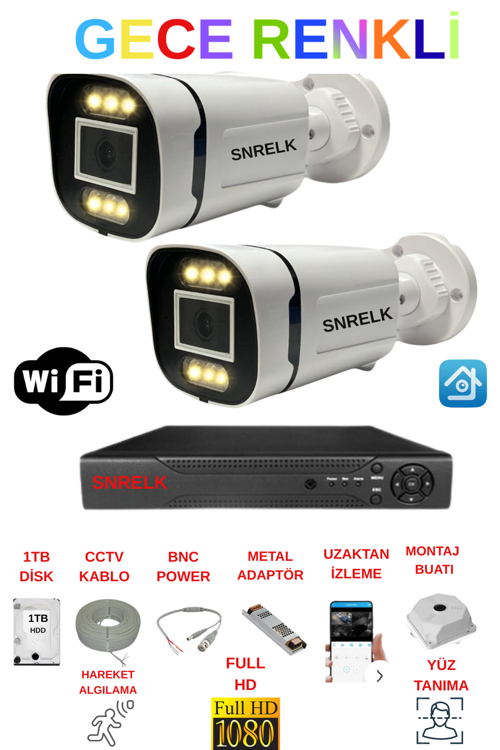 Dış Mekan Full Hd Gece Renkli 1Tb Warm Ledli Güvenlik Kamera Seti
