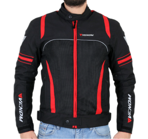 Motosiklet Spin Yazlık Mont Siyah-Kırmızı Motorcu Montu