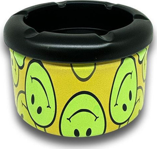 Smiley Desen Metal Mini Sigara Küllüğü Sarı 8cm