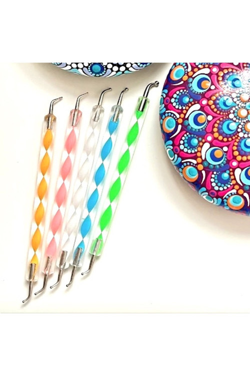 Metal Başlıklı, Eğik Uçlu Dot Kalemleri 5’Li Set, Dotting Kalemi